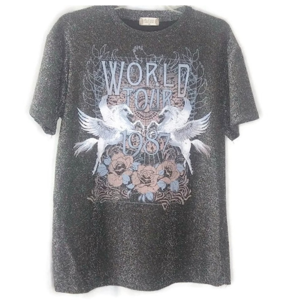 Altar'd State M Shimmer Glitter World Tour 1987 Oversized Tee Pegasus Grunge - Picture 3 of 8